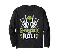 Shamrock and Roll - Funny St Patricks Day Rock Hand Skeleton Manche Longue