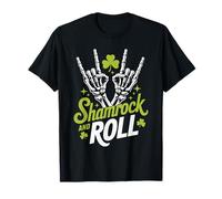 Shamrock and Roll Funny St Patricks Day Rock Hand Skeleton T-Shirt