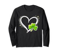 Shamrock Heart Trio Happy St Patrick’s Day Lucky Clover Manche Longue
