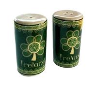 Shamrock Spiral Ireland Salt & Pepper Shaker With A Green And Yellow Celtic Design