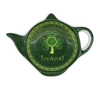 Shamrock Spiral Ireland Tea Bag Holder With A Green And Yellow Celtic Design
