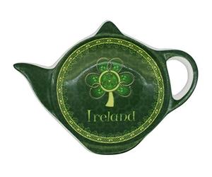Shamrock Spiral Ireland Tea Bag Holder With A Green And Yellow Celtic Design