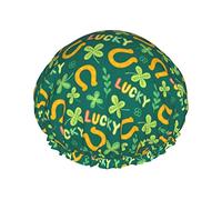 Shamrocks Green Leaves Clover Music Theme Bonnet de douche Ensemble de 1 Bonnet de bain extensible à grande ouverture avec corde élastique Bonnet de bain double couche imperméable Bonnet de bain réuti