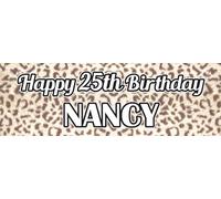 Shamsco Lot de 2 bannières d'anniversaire personnalisées à imprimé léopard - Affiches de décoration de fête sauvage avec n'importe quel nom et âge sur le thème des animaux