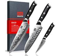 SHAN ZU 3 Pièces Set de Couteaux de Cuisine Damas, Ensemble de Couteau Japonais Acier Japonais 67 Couches Super Tranchant, Couteau de Chef, Couteau Santoku- PRO Series