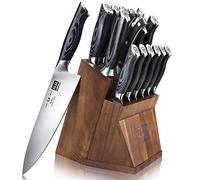 SHAN ZU Bloc à couteaux avec couteaux de cuisine, Ensemble de 16 couteaux de cuisine japonais en acier inoxydable avec bloc détachable et poignée ergonomique K133
