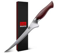 SHAN ZU Couteau à Filet de Poisson Professionnel - Couteau à Désosser Flexible 18 cm en Acier Japonais 10Cr15MoV (62 HRC) - Pour Filetage, Cuisine et Viande, Manche Pakkawood Ergonomique Antidérapant