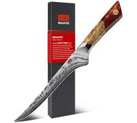 SHAN ZU Couteau à Fileter Damas 18 cm, Couteau à Désosser Japonais SG2 Forgé à la Main, 91 Couches, Manche Ergonomique en Érable - Série WHITE TIGER