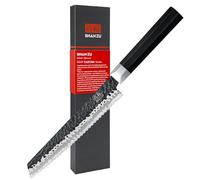 SHAN ZU Couteau à Pain Dentelé 20cm Forgé à la Main, 7 Couches de Couteau à Pâtisserie Japonais Tranchant en Acier 9Cr18MOV, Couteau Gyuto avec Manche G10 - TAKUMI Series