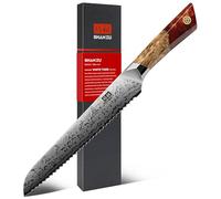 SHAN ZU Couteau à Pain Damas, 20cm Couteau de Cuisine Dentelé en Acier en Poudre SG2, Couteau Japonais Forgé à la Main en 91 Couches d'acier Damas, Manche en Érable- WHITE TIGER Series