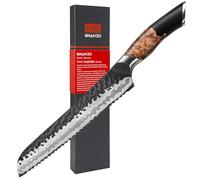 SHAN ZU Couteau à Pain Dentelé Forgé à la Main, Couteau de Cuisine 20 cm, Couteau Japonais en Acier 9Cr18MOV à 7 Couches, Couteau à Pâtisserie de Haute Qualité, Manche en Bois d'érable