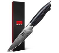 SHAN ZU Couteau d’Office 10 cm - Acier Japonais en Poudre 63 HRC, Lame Ultra-Aiguisée 12°, Couteau à Fruits et Légumes avec Manche Ergonomique en Pakkawood