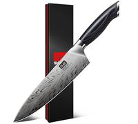 SHAN ZU Couteau de Chef en Acier Poudré, 20cm Couteau de Cuisine Japonais, Couteau Ultra Tranchants, Lame en Acier à Haute Teneur en Carbone avec Manche Ergonomique en Bois de Pakka - KORAKA Series