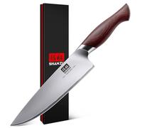 SHAN ZU Couteau de Chef Japonais 20 cm, Couteau de Cuisine Professionnel - Lame Ultra Tranchante en Acier Inoxydable 5 Couches 10Cr15MoV (62HRC) - Manche Pakkawood Ergonomique- OKINAWA Series