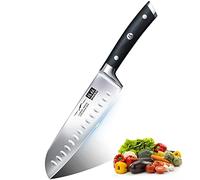 SHAN ZU Couteau de Cuisine Couteau Santoku 18cm, Couteau Japonais en Acier Inoxydable Allemand, Couteau de Cuisine Chef Professionnel pour Couper Légumes et Viande, Manche en Bois- CLASSIC Series