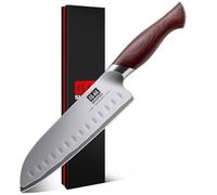 SHAN ZU Couteau de Cuisine Santoku 18 cm, Lame Ultra-tranchante à 12°, Acier Super Dur Japonais 10Cr15MoV(62HRC) et Manche Ergonomique en Bois de Pakka