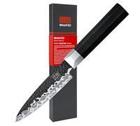 SHAN ZU Couteau d'Office Forgé à la Main, Couteau à éplucher 9,5 cm, Couteau de Cuisine Japonais en Acier 9CR18MOV à 7 Couches, Couteau à Fruit avec Manche G10 - TAKUMI Series