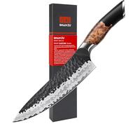 SHAN ZU Couteau Japonais Forgé à la Main, Couteau de Cuisine 20 cm, 7 Couches Couteau de Chef Tranchant en Acier au Carbone de Haute Qualité, Couteau Professionnel Gyuto avec Manche en Nois d'érable