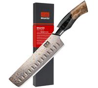 SHAN ZU Couteau Nakiri Damas 16,5 cm, Couteau de Cuisine Damas en Cuivre et Acier Damas 33 Couches, Couteau Japonais Professionnel Forgé à la Main avec Manche en Bois d'érable - VENUS Series