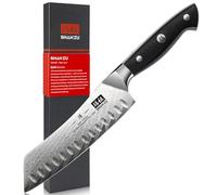 SHAN ZU Couteau Santoku Japonais 18cm, Couteau de Cuisine Damas en Acier (AUS-10), Poignée Ergonomique G10 pour Coupe Viande, Légumes, Fruits - SUN Series