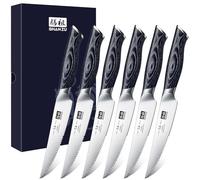 SHAN ZU Couteaux à Steak 6 Pièces, Set de Table Cuisine, Coffret Couverts, Lame Ultra-Fine en Acier Inoxydable, Manche en Bois K133 - Série Genbu