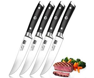 SHAN ZU Couteaux à Steak, Couteaux de Table 4 Pièces, Set Couteaux a Steack Acier Inoxydable Allemand, Coffret Couverts de Table, Manche Bois Ergonomique