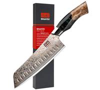 SHAN ZU Couteau Santoku Damas 18cm, Couteau de Cuisine en Cuivre et Acier Damas 33 Couches, Couteau Japonais Santoku Professionnel Forgé à la Main avec Manche en Bois d'érable - VENUS Series