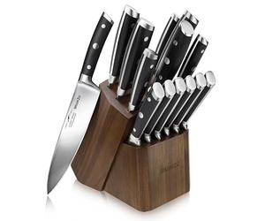 SHAN ZU Ensemble de Couteaux de Cuisine avec Bloc, Set de 14 Couteaux de Chef Allemands Professionnels avec Affûteur Fusil à Aiguiser