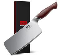 SHAN ZU Feuille de Boucher 18cm, Couteau de Chef Chinois pour Viande & Légumes, Couperet de Cuisine Avec Lame Acier Inoxydable à Haute Teneur en Carbone 10Cr15MoV & Manche Ergonomique en Bois de Pakka