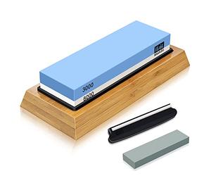 SHAN ZU Pierre à Aiguiser 2 en 1 Aiguiseur Couteaux Pierre à Aiguiser Base en Bambou Antidérapante 3000/8000