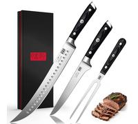 SHAN ZU Set Couteaux à Découper 3 Pièces pour BBQ & Dinde - Couteau à Découper 30 cm, Couteau Désosseur, Fourchette à Viande - Acier Inox 5Cr15MoV, Manche Bois Pleine Soie avec Étuis