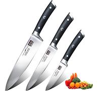 SHAN ZU Set Couteau Cuisine Ensemble de 3 Couteaux de Chef en Acier Inoxydable Allemand, Comprenant Couteau de Chef, Couteau Universel, Couteau d'Office, Couteau à Légumes et à Fruits, Manche en Bois