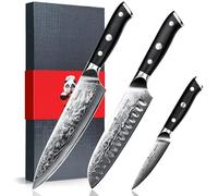 SHAN ZU 3 Pièces Set de Couteaux de Cuisine Damas, Ensemble de Couteau Japonais Acier Japonais 67 Couches Super Tranchant, Couteau de Chef, Couteau Santoku- PRO Series