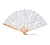 ShanGaiLi Éventail pliable en dentelle avec pompons pour décoration de mariage, fête dansante, cadeau, accessoires photo (blanc)