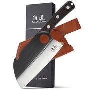 SHANGDAO Couteau Deba 17.8 cm, couteau de boucher forgé à la main pour la découpe de la viande, couteau de cuisine japonais Viking avec fourreau, Traditional Wooden Handle, Gift Box