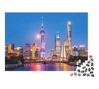 Shanghai Skyline 1000 Piece Jigsaw Puzzle Recyclé Papier Night City Puzzles for Elderly Amusant and Stimulant Famille Jeu Perfect for Vacances Bénédictions 38x26cm/1000pcs