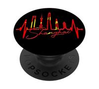 Shanghai Skyline Battement de Cœur Chine J'aime Shanghai PopSockets PopGrip Adhésif