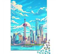 Shanghai Skyline Panorama Plaque Murale en Métal 52x38cm/1000pcs pour Le Pub Ou Le Café, pour Le Bureau, Le Studio Et L’Atelier Créatif