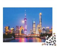 Shanghai Skyline Recyclable Adultes Seniors Puzzle Shanghai Skyline Difficile et Impossible Stimulant Soulage la Démence Sénile Activity