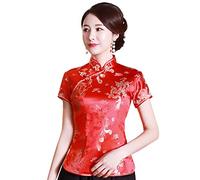 Shanghai Story Chemise chinoise Cheongsam à manches courtes pour femme, Big Red, Taille 4XL