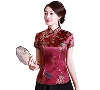 Shanghai Story Chemise chinoise Cheongsam à manches courtes pour femme, Rouge, Taille M