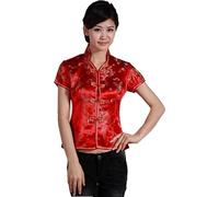 Shanghai Story DragonEmbroidery Chemisier chinois Qipao Chemise Cheongsam, Rouge, Taille M