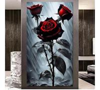 ShangShengzi Diamond Painting Adulte XXL Fleurs Rouges, DIY Peinture Diamant Adulte Grand Format, 5D Broderie Diamant Painting Kit pour Enfant et Debutant, Square Drill 40x80 cm