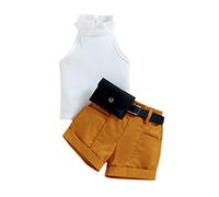 ShangSRS Tenue Nouveau - né Vêtements Bébé Filles Ete 2 Pièces Ensemble, Col Rond Sans Manches La Fosse à Rayures Chemise + Avec Poches Short Fashional Tenues Set