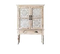 SHANHENGYUN Buffet rétro sculpté - Meuble de rangement en bois massif avec finition vieillie et poignées en fer - Rangement polyvalent pour salon, entrée et cuisine, 80 x 36 x 110 cm