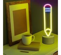 SHANJIA Crayon LED néon signe, crayon Night Light, étude, bureau LED néon en forme de crayon décoration de chambre lumière bibliothèque décoration base petite nuit