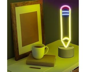 SHANJIA Crayon LED néon signe, crayon Night Light, étude, bureau LED néon en forme de crayon décoration de chambre lumière bibliothèque décoration base petite nuit