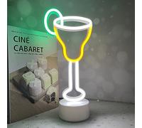 SHANJIA LED Cocktail Neon Decor, Signe Au Néon,Base De Néon,style de base LED Neon decor INS Cocktail cup birthday party bar design créatif table petite lumière de nuit (Jaune citron)