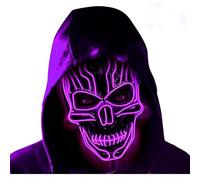 SHANJIA Masque d'Halloween, Masque d'éclairage, LED Light Up Scary Skull Mask pour Halloween Festival Cosplay Masquerade Carnival Party (Violet)