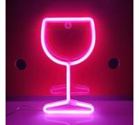 SHANJIA Neon Light, Verre à vin décoration néon LED décoration murale batterie/USB opération Night Light Bar lumière maison, Noël, décoration de chambre à coucher (Couleur rose)